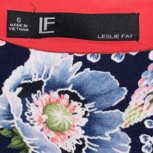 NWT Leslie Fay LF Dress Size 6 blue coral white floral 3/4 bell sleeve‎ A-line